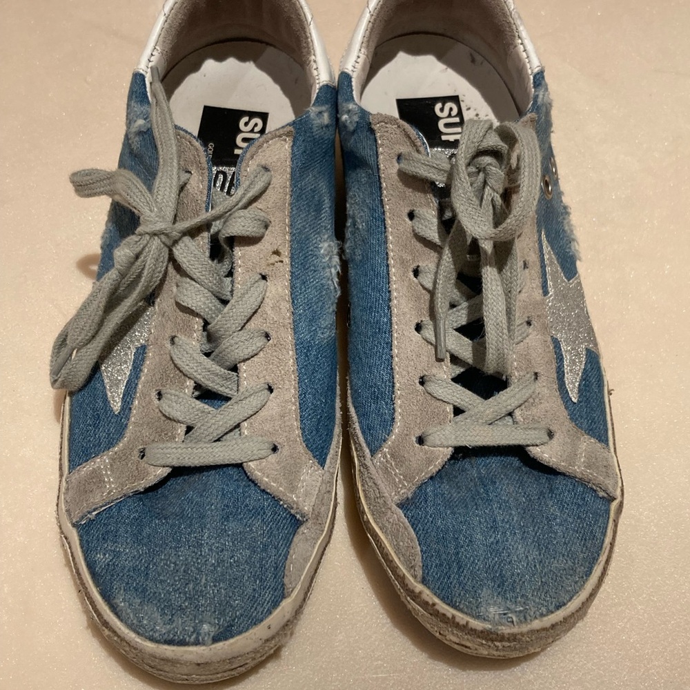 Golden Goose Superstar Distressed Denim Sneakers – Size 8 / 38